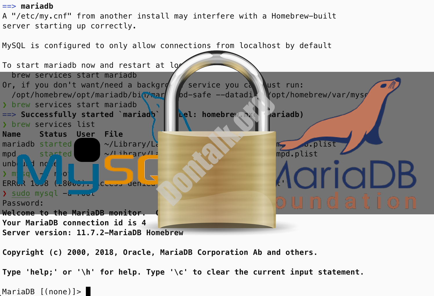 新安装的MariaDB(MySQL)无法登入root – ERROR 1698 (28000): Access denied for user ‘root’@’localhost’